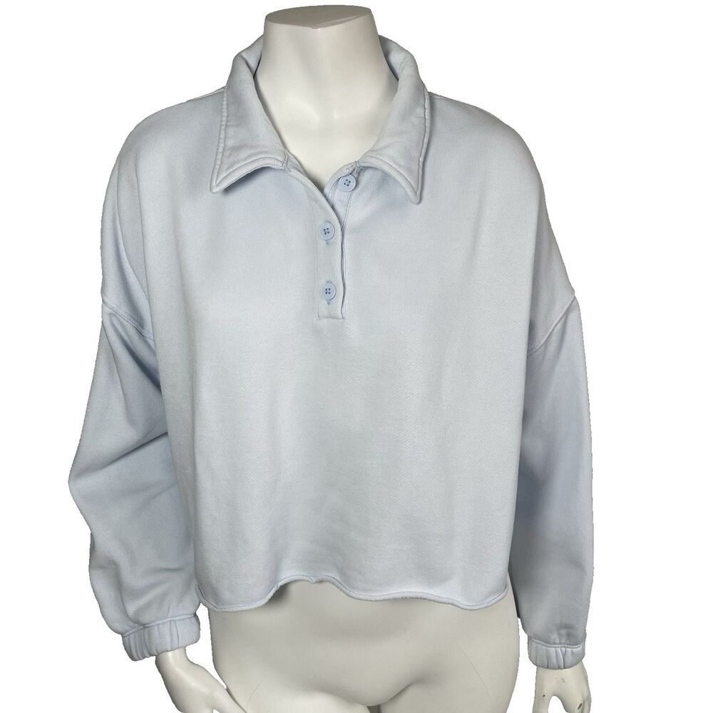 Aerie Oversized Boxy Collared Crop Cropped Sweatshirt S Preppy Comfy Casual